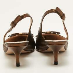 Pre Owned Miu Miu Metallic Brown Leather Bow Slingback Pumps Size 39