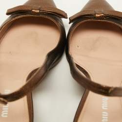 Pre Owned Miu Miu Metallic Brown Leather Bow Slingback Pumps Size 39