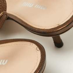 Pre Owned Miu Miu Metallic Brown Leather Bow Slingback Pumps Size 39