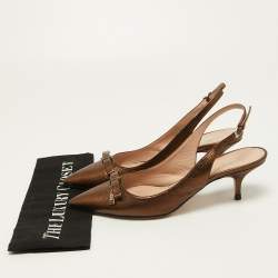 Pre Owned Miu Miu Metallic Brown Leather Bow Slingback Pumps Size 39