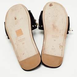 Miu Miu Black Velvet Faux Pearl Embellished Flat Slides Size 39