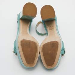 Miu Miu Mint Green Patent Leather Crystal Embellished Platform Ankle Strap Sandals Size 36.5