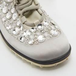 Pre Owned Miu Miu Grey Neoprene Fabric Astro Crystal Embellished Low Top Sneakers Size 38