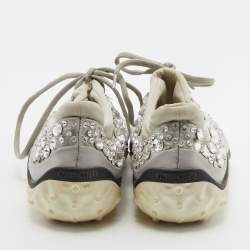 Pre Owned Miu Miu Grey Neoprene Fabric Astro Crystal Embellished Low Top Sneakers Size 38