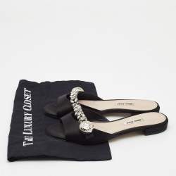 Miu Miu Black Satin Crystal Embellished Flat Slides Size 37