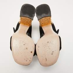 Miu Miu Black Satin Crystal Embellished Heel Sandals Size 38