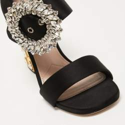 Miu Miu Black Satin Crystal Embellished Heel Sandals Size 38