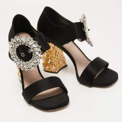 Miu Miu Black Satin Crystal Embellished Heel Sandals Size 38