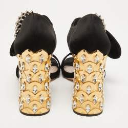 Miu Miu Black Satin Crystal Embellished Heel Sandals Size 38