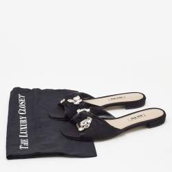 Miu Miu Black Satin Crystal Embellished Knotted Flat Slides Size 38 