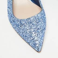 Pre Owned Miu Miu Blue Coarse Glitter Bow Slingback Pumps Size 38