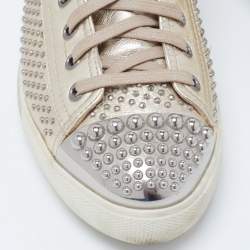 Pre Owned Miu Miu Gold Foil Leather Studded High Top Sneakers Size 40