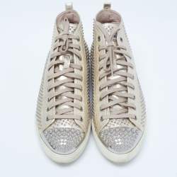 Pre Owned Miu Miu Gold Foil Leather Studded High Top Sneakers Size 40