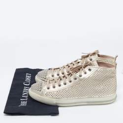 Pre Owned Miu Miu Gold Foil Leather Studded High Top Sneakers Size 40