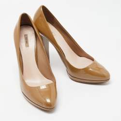 Miu Miu Brown Patent Leather Platform Pumps Size 38.5