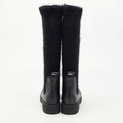 Miu Miu Black Fur and Leather Biker Boots Size 37