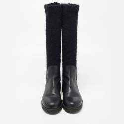 Miu Miu Black Fur and Leather Biker Boots Size 37