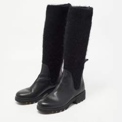 Miu Miu Black Fur and Leather Biker Boots Size 37