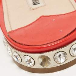 Miu Miu Red Patent Leather Bow Crystal Embellished Thong Flats Size 40