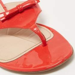 Miu Miu Red Patent Leather Bow Crystal Embellished Thong Flats Size 40