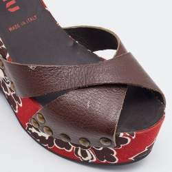 Miu Miu Brown Leather Wedge Platform Ankle Strap Sandals Size 38