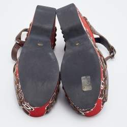 Miu Miu Brown Leather Wedge Platform Ankle Strap Sandals Size 38
