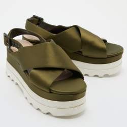 Miu Miu Green Satin Ankle-Strap Flat Platform Sandals Size 37