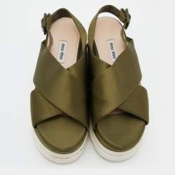 Miu Miu Green Satin Ankle-Strap Flat Platform Sandals Size 37