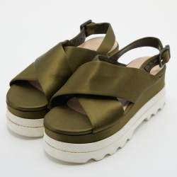 Miu Miu Green Satin Ankle-Strap Flat Platform Sandals Size 37