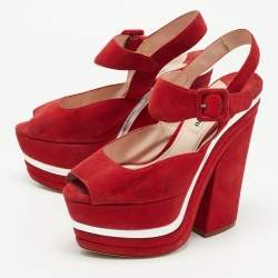 Miu Miu Red Suede Platform Ankle Strap Sandals Size 36