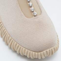 Miu Miu Pink Fabric and Neoprene Crystal Embellished Slip-On Sneakers Size 38