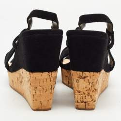 Pre Owned Miu Miu Black Suede Cork Wedge  Sandals Size 37
