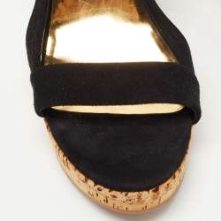 Pre Owned Miu Miu Black Suede Cork Wedge  Sandals Size 37