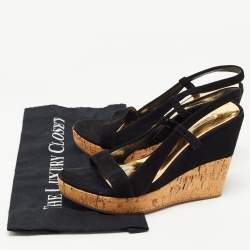 Pre Owned Miu Miu Black Suede Cork Wedge  Sandals Size 37