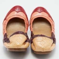 Pre Owned Miu Miu Multicolor Brogue Patent Leather Scrunch Ballet Flats Size 41