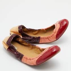 Pre Owned Miu Miu Multicolor Brogue Patent Leather Scrunch Ballet Flats Size 41