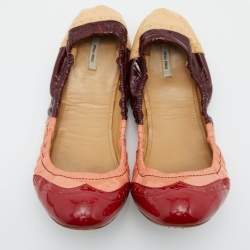 Pre Owned Miu Miu Multicolor Brogue Patent Leather Scrunch Ballet Flats Size 41