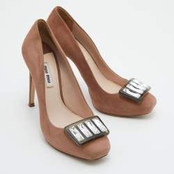 Miu Miu Pink Suede Crystal Embellished Platform Pumps Size 37