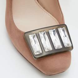 Miu Miu Pink Suede Crystal Embellished Platform Pumps Size 37