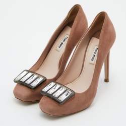 Miu Miu Pink Suede Crystal Embellished Platform Pumps Size 37