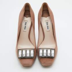 Miu Miu Pink Suede Crystal Embellished Platform Pumps Size 37