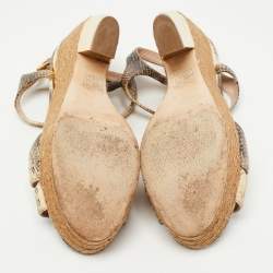 Miu Miu Brown/Beige Python Embossed Leather Ankle Strap Sandals Size 39