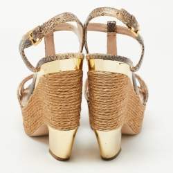 Miu Miu Brown/Beige Python Embossed Leather Ankle Strap Sandals Size 39
