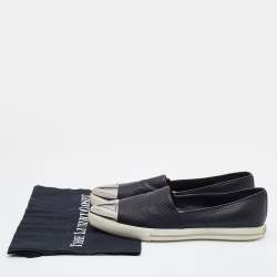 Pre Owned Miu Miu Black Leather Metal Cap-Toe Slip-On Sneakers Size 40.5
