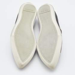 Pre Owned Miu Miu Black Leather Metal Cap-Toe Slip-On Sneakers Size 40.5