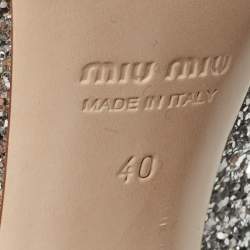 Pre Owned Miu Miu Silver/Blue Coarse Glitter and Patent Leather Mary Jane Pumps Size 40