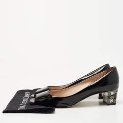 Miu Miu Black Patent Leather Block Heel Peep Toe Pumps Size 41.5