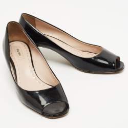 Miu Miu Black Patent Leather Block Heel Peep Toe Pumps Size 41.5