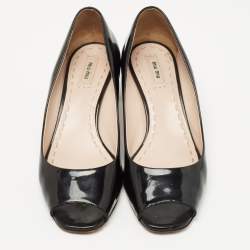 Miu Miu Black Patent Leather Block Heel Peep Toe Pumps Size 41.5