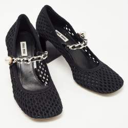 Miu Miu Black Mesh and Patent Block Heel Pumps Size 39